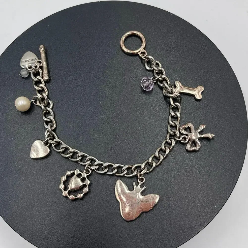 Betsey Johnson Love Me Chihuahua Dog Bone Heart Charm Bracelet Rare Rose Gold‎